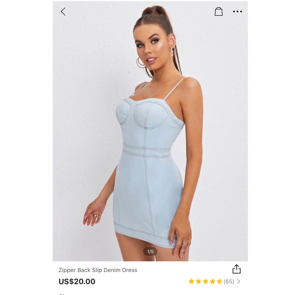 Zipper Back Slip Denim Dress